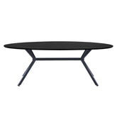 Kortárs, matt fekete színű fém, ovális étkezőasztal magas minőségű, fekete színű MDF asztallappal